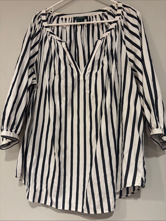 Ralph Lauren Tops - Ralph Lauren Black & White Striped V-Neck Peasant Blouse